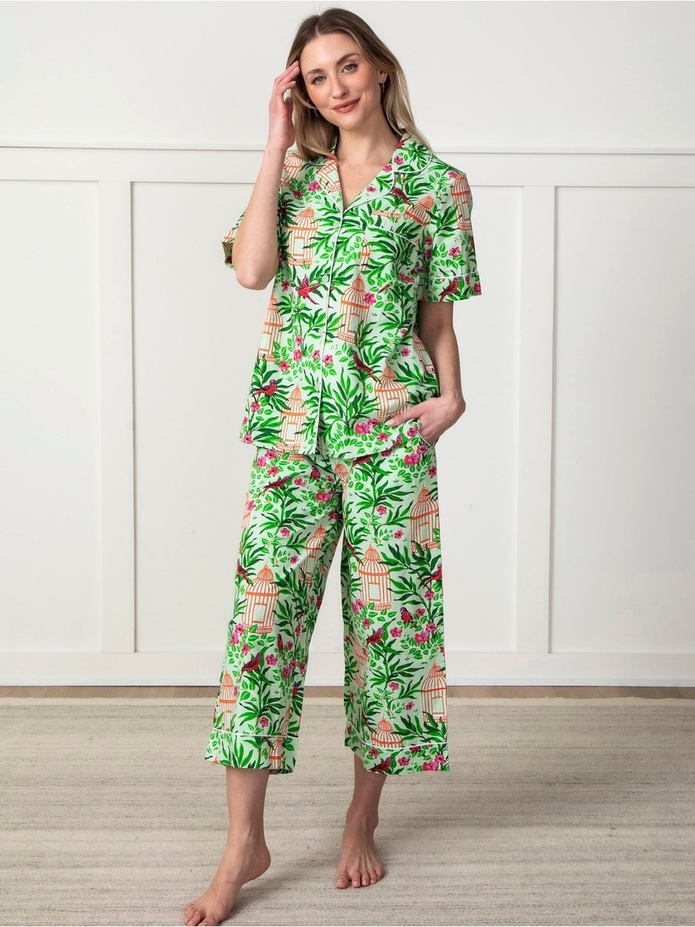 PRINTFRESH Birds Of Feather Kiwi Slice Women's XS Long Pajama Set Organic Cotton